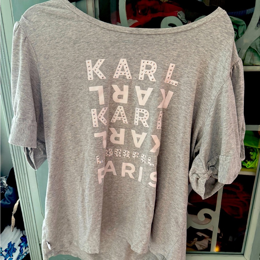 Karl Lagerfeld Puff sleeve XL studded grey T shirt
